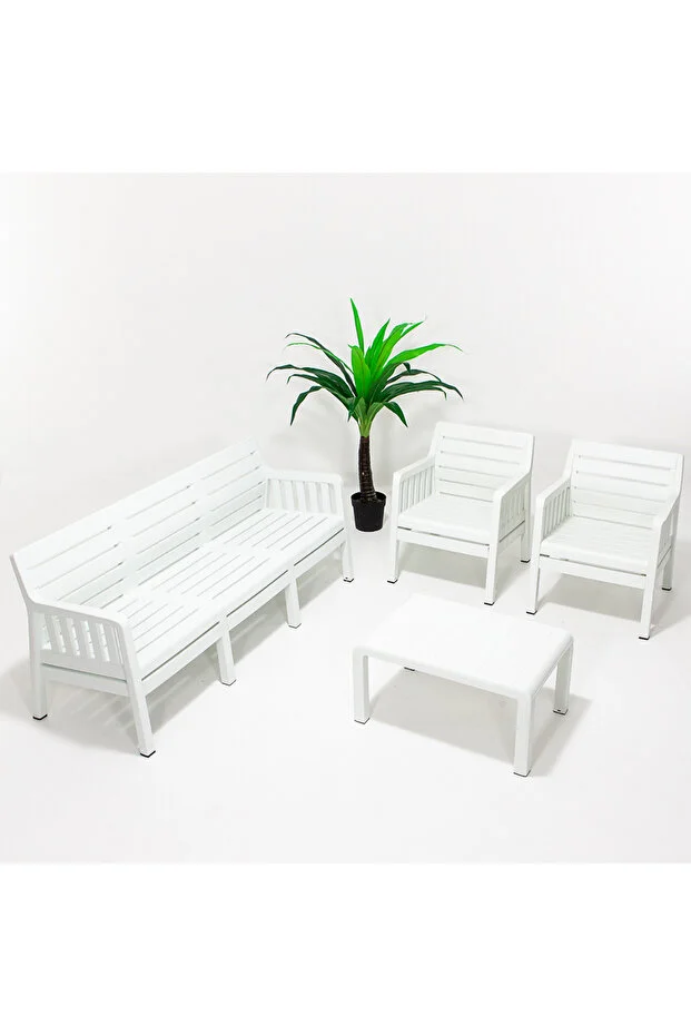 Lara 3 1 1 S Mindersiz Bahçe Takımı Balkon - Bahçe - Teras Mobilyası / Beyaz